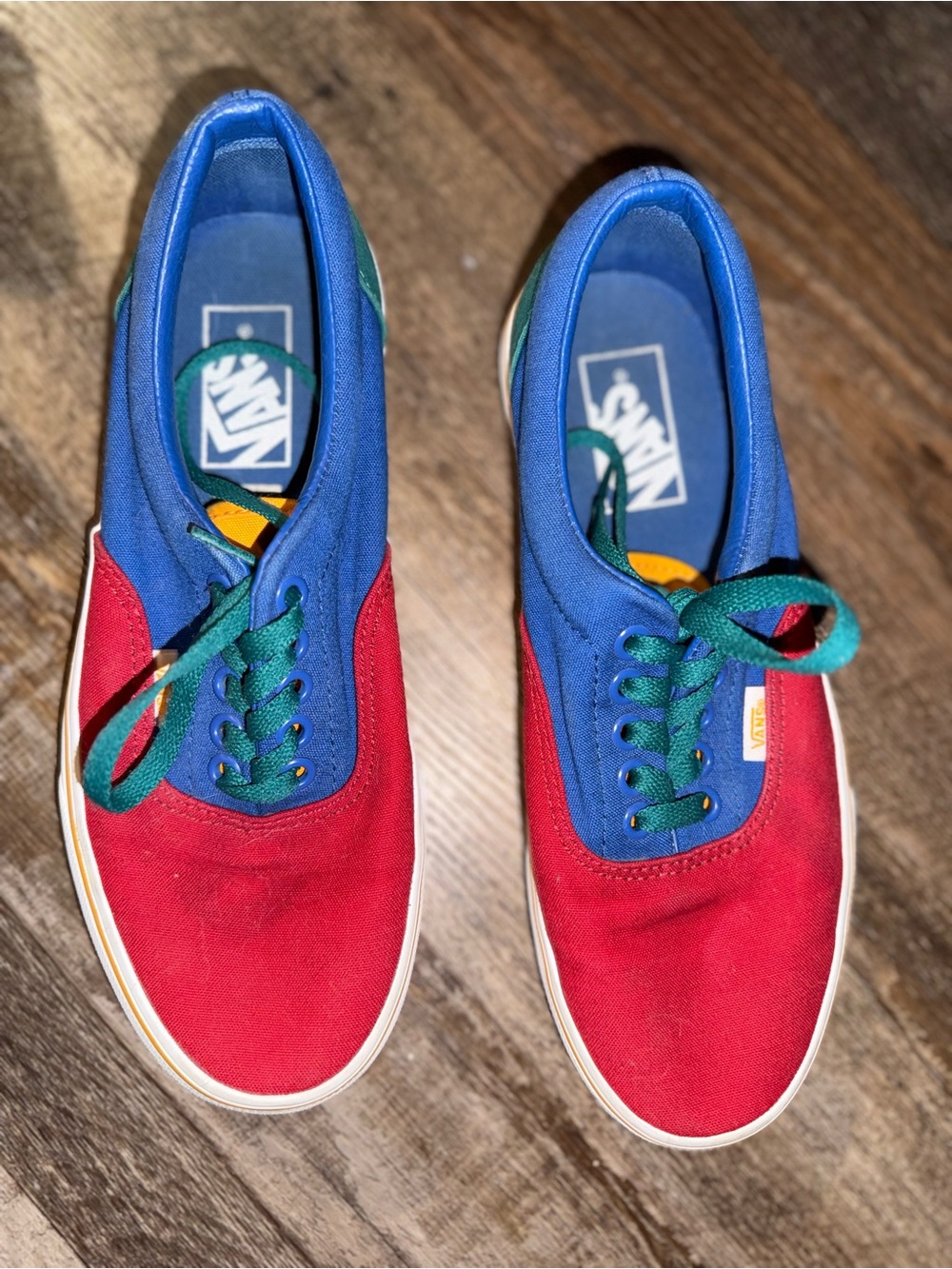 Vans Low-Top Canvas Sneakers in Red, Blue & Green